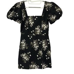 Trixxi Black Puff Sleeve Floral Short Dress Women’s L Cottagecore Prairie Party